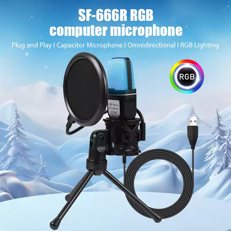 SF666R USB Microphone RGB Microfone Condensador